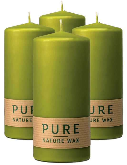 HYOOLA Pure Natural Pillar Candles - Made of 100% Natural Wax - Paraffin Free - 2.3 x 5 Inch - Green Pillar Candles - 4 Pack