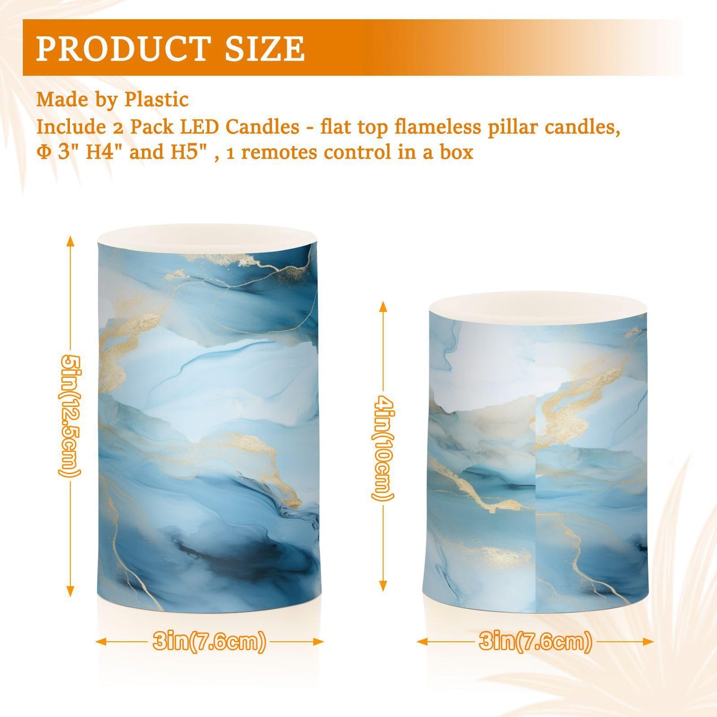 senya Lights Flameless Candles Gray Blue Marble Texture Pillar Candles Set of 2 Battery Operated Remote Control Warm Lights Home Decor