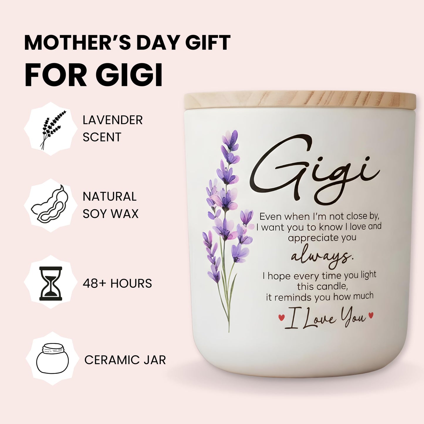 Gigi Mothers Day Gift, Gigi Candle Lavender Scented, Mothers Day, Birthday Gifts for Grandma from Granddaughter, Grandson