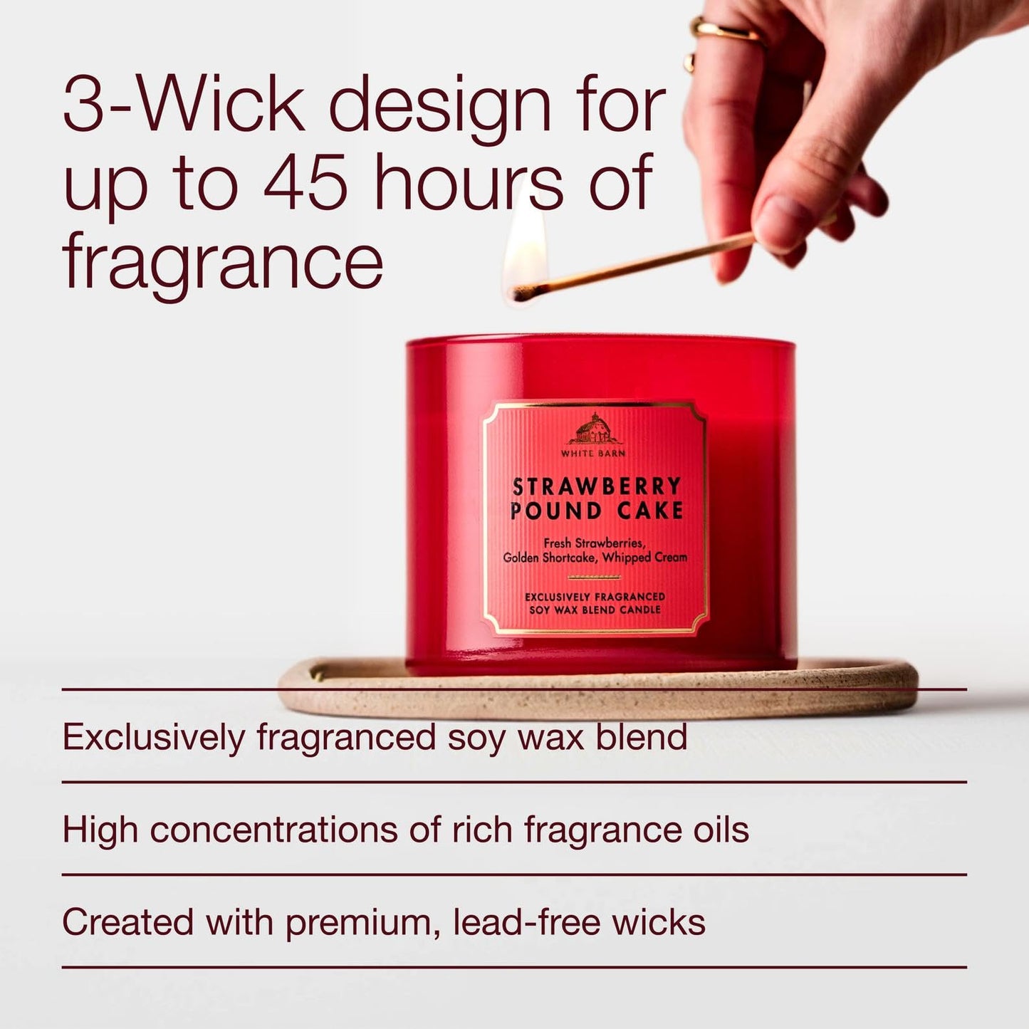 Bath & Body Works Strawberry Pound Cake 3-Wick Candle - Scented Candle for At-Home Use - Long-Lasting, Room-Filling Fragrance - High Fragrance Oil Concentration - Soy Wax Blend
