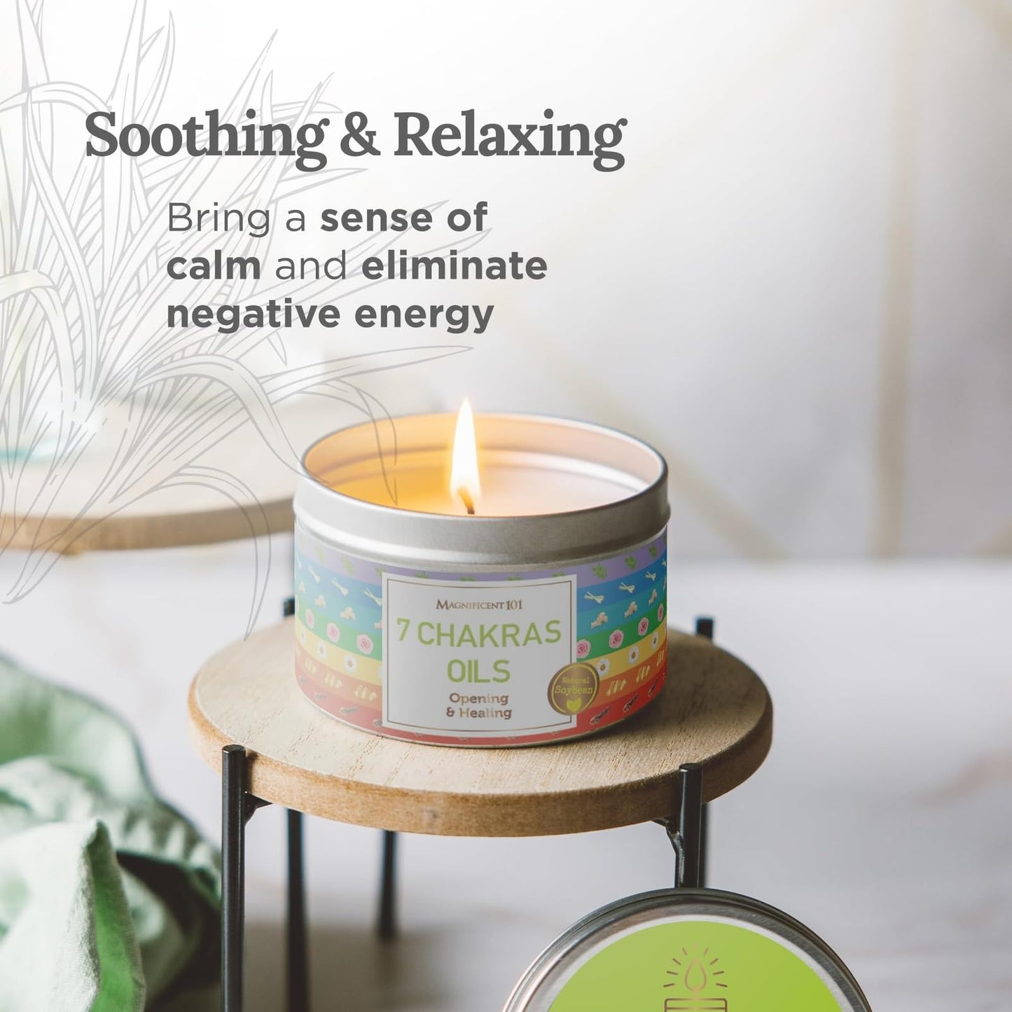 MAGNIFICENT 101 7 Chakra Energy Cleansing Aromatherapy Tin Candle with Chakra Oils - 6 Oz Orange Soy Wax - 35 Hr Burn - Healing Candle for Meditation & Manifestation
