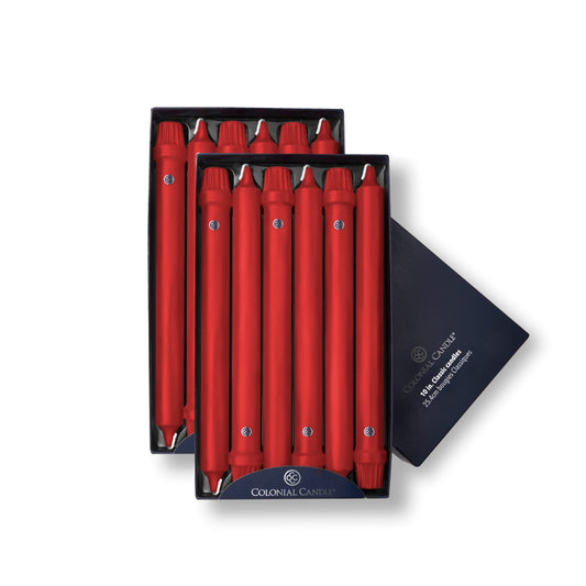 Colonial Candle Unscented Taper Candle, Classic Collection, Red, 10 in, Pack of 12 - Up to 8 Hours Burn