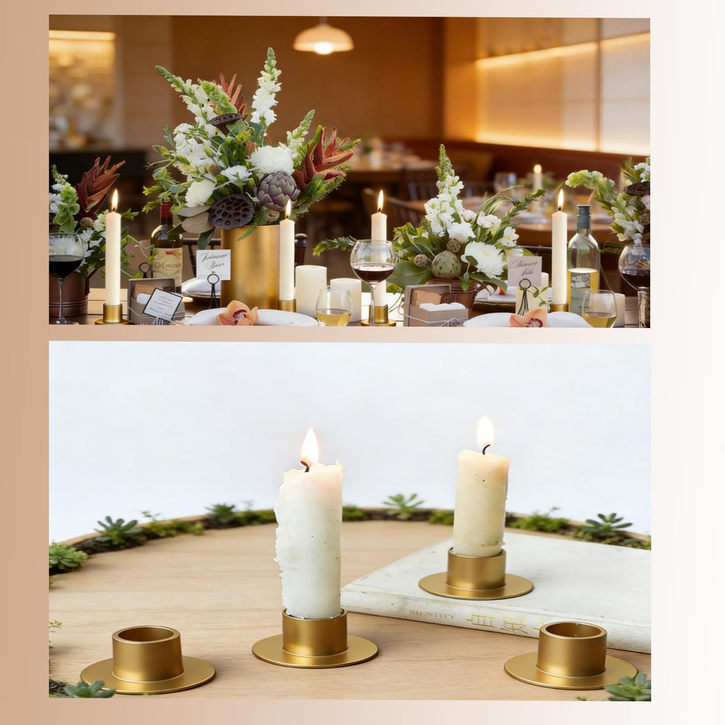 12 Pcs Brass Gold Taper Candle Holders Elegant Candlestick Set for Table Centerpieces, Festive Mantel Displays & Sophisticated Home Decor