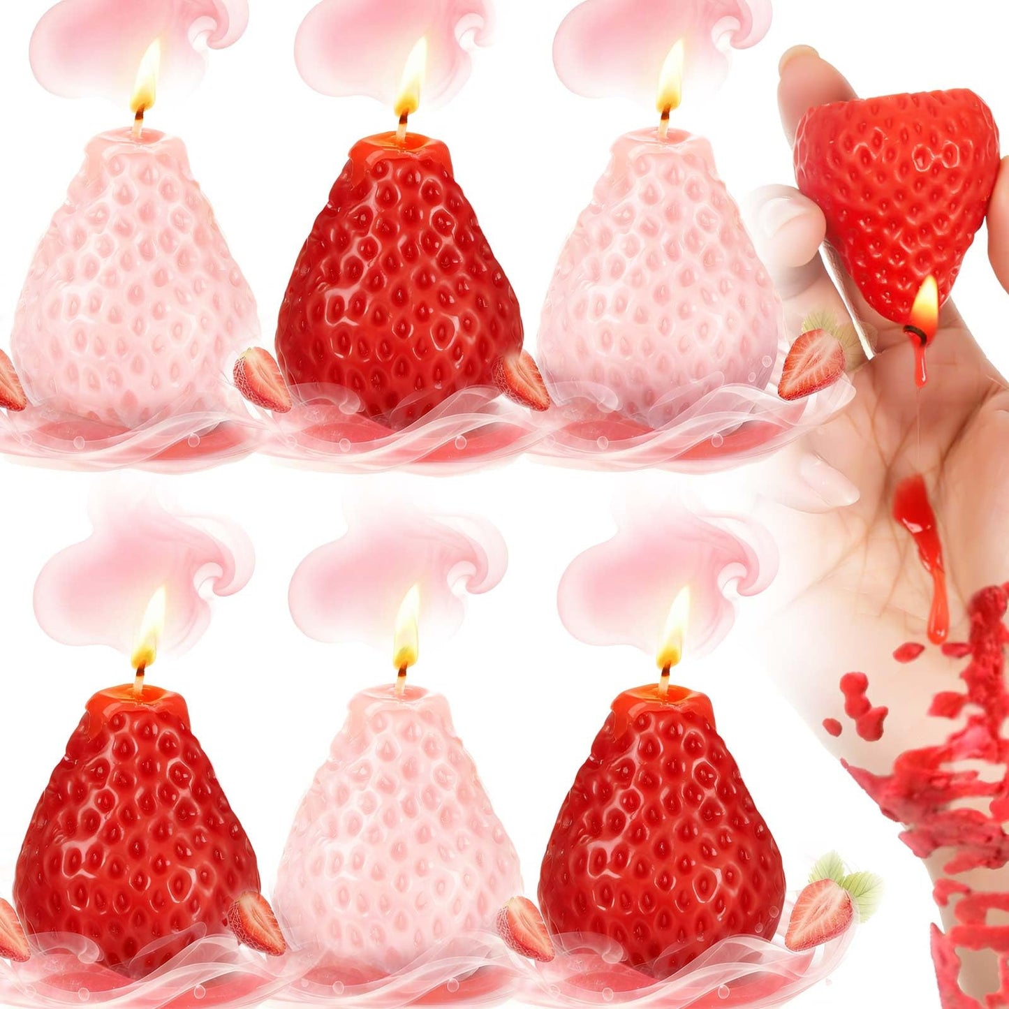 Tisancy 6 Pcs Low Temperature Candles, Strawberry Scented Valentine's Day Gifts Candles Body Safe Wax Low Heat Dripping Play for Valentine's Day Anniversaries, Home Decor(Red, Pink)