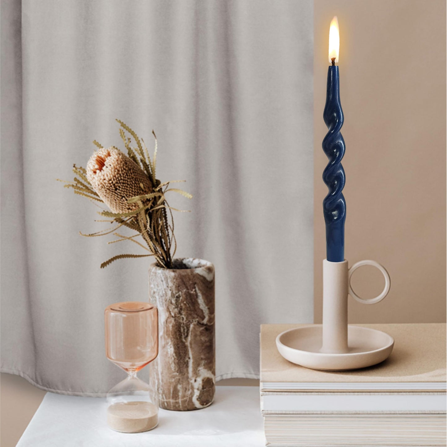 10 Inches Spiral Taper Candles Sticks Navy Blue Twisted Candle Dripless Unscented Long Candles, Handmade Candlesticks for Wedding Dinner Decor, Set of 4