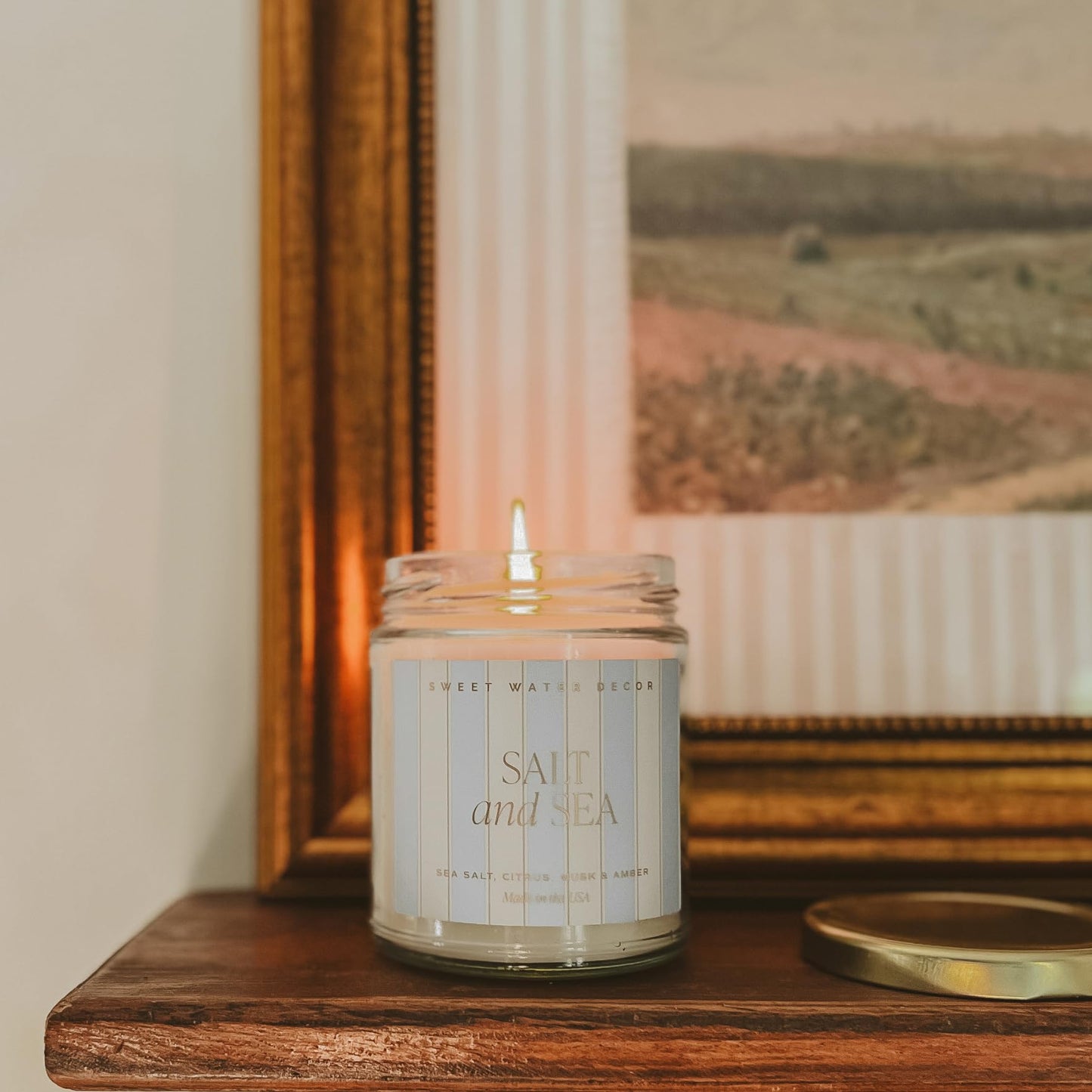 Sweet Water Decor Salt and Sea Patterned Candle – Soy Candles with Sea Salt, Citrus, Musk, Amber Aroma– 40 Hour Burn – 9oz Clear Glass Jar – Ocean Summer Candles for Home Decor