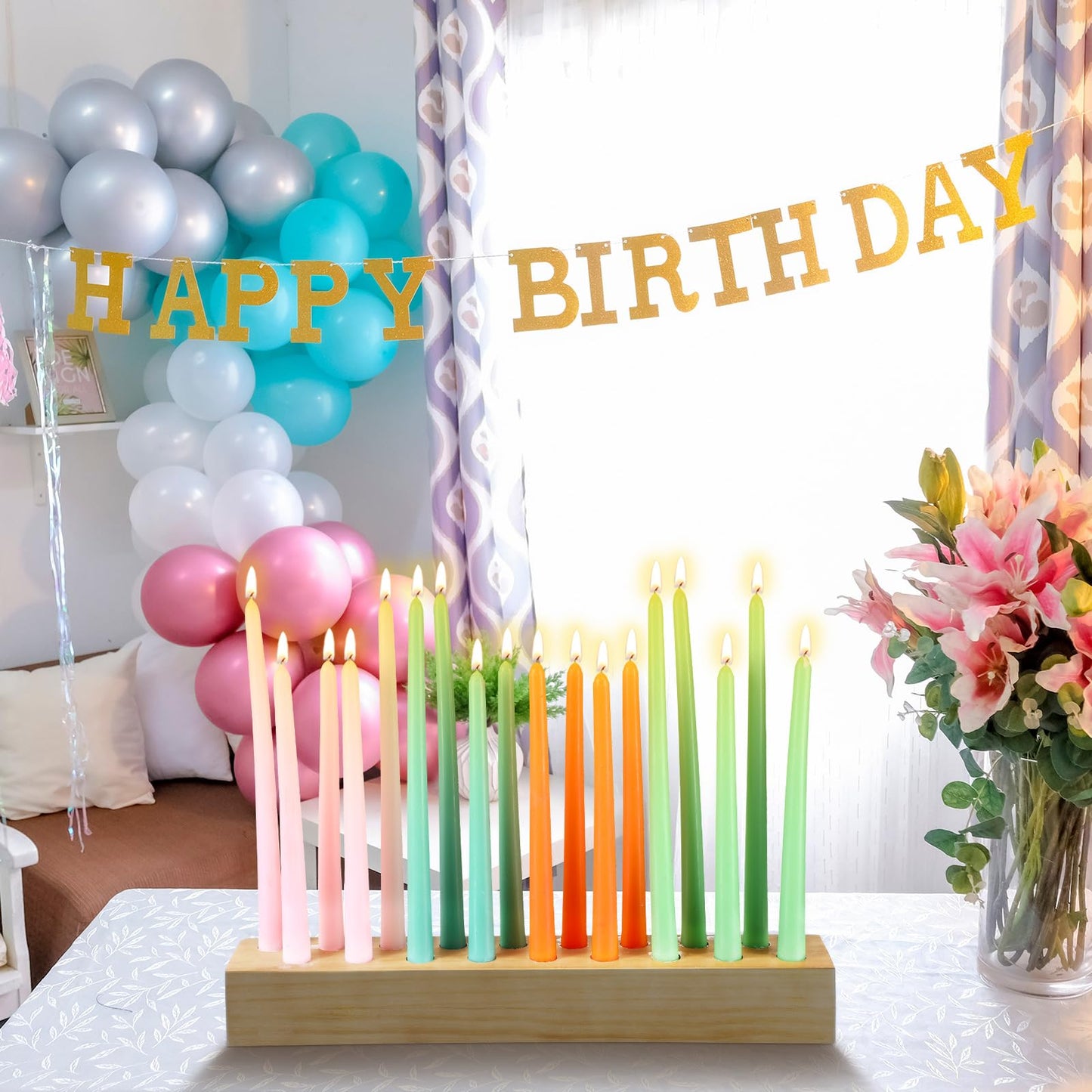 Mumufy 18in Long Wooden Taper Candle Holders for Birthday Party Candlestick Table Centerpiece Giant Wooden Farmhouse Candle Holders Decorations for Birthday Wedding Anniversary Desktop(Natural Wood)