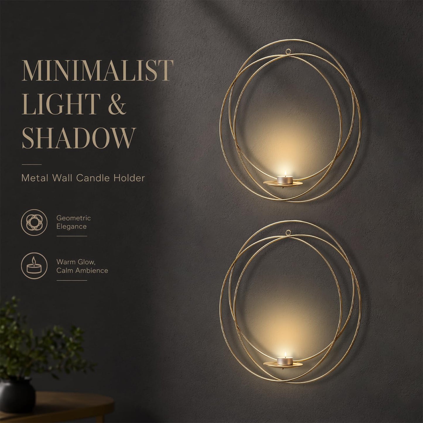 ZEXUIRU 2 Set Metal Wall Candle Sconce for Living Room Bedroom Dining Room Bathroom Decorative Iron Candle Holders Farmhouse Wall-Mounted Metal Sconces Holder - Gold 12.8in