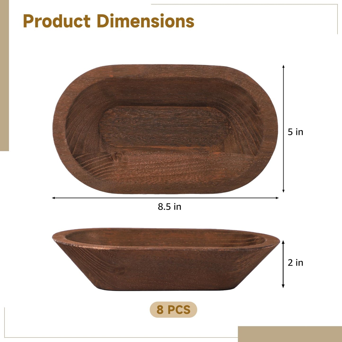 DORMIYA 8 PCS Wooden Dough Bowls, Rustic Wooden Candle Bowl for Decor, Woodens Dowls for DIY Candle Home Crafts Making, Farmhouse Decoration (Brown-8PCS)