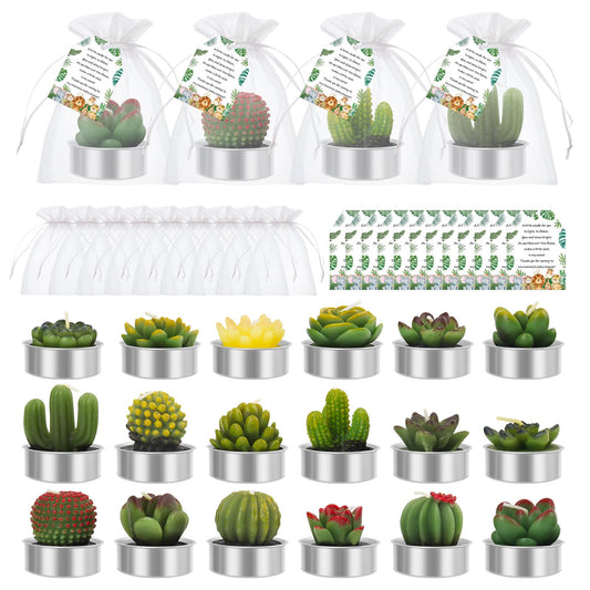 36 Sets Jungle Animal Succulent Candles Baby Shower Favors Gifts for Guests Include 36 Cactus Candles 36 Thank You Tags 36 Organza Bags Sign for Gender Reveal Party Decorations(Animal)