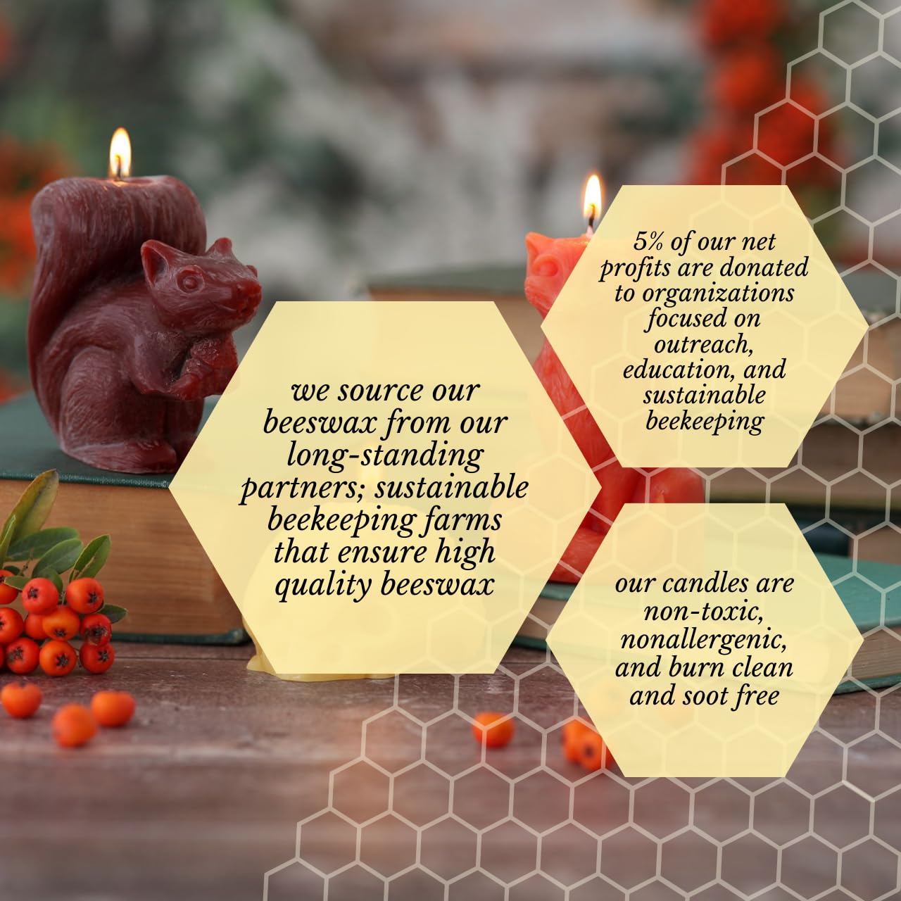 Big Dipper Wax Works Beeswax Squirrel Candle – Handcrafted 100% Pure Beeswax, Chestnut Brown Woodland Décor, Unscented, 24-Hour Clean Burn, Eco-Friendly Fall Animal Gift, 4" x 3.25"