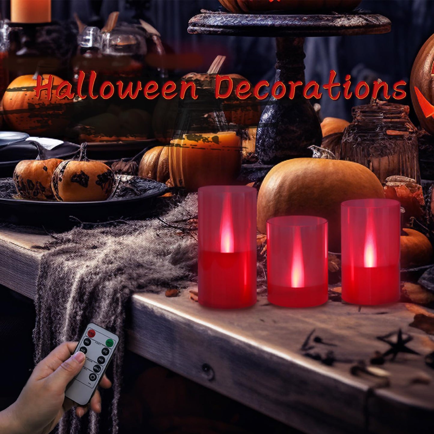 LANKER Flameless Candles with Remote Control and Timer, Battery Operated LED Pillar Candles, Romantic Light, Set of 3 (Red)