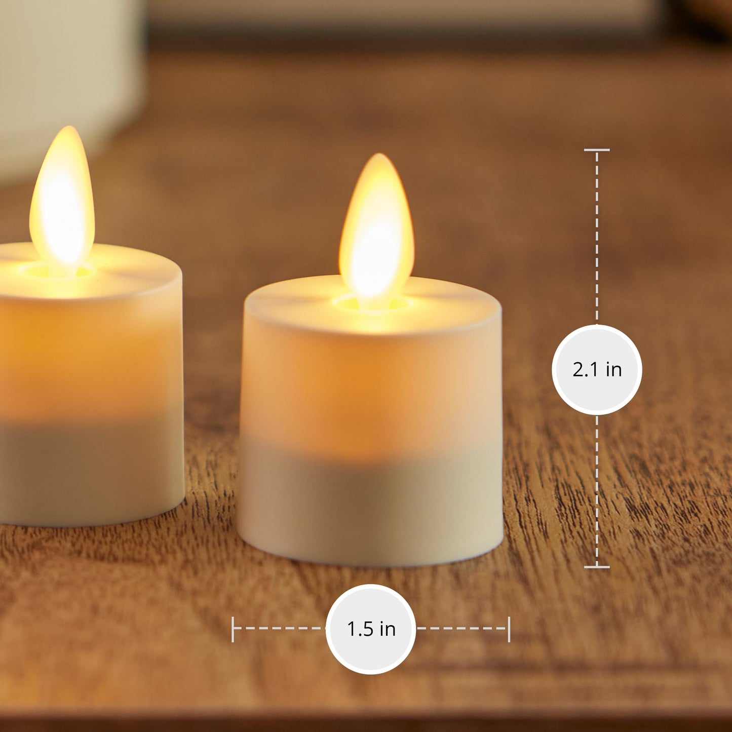 Luminara Flameless Tealights Rechargeable LED Set of 4 1.5" x 2.1", Battery Operated Moving Flame w/USB Charging Base, Indoor Safe Decorative Lights