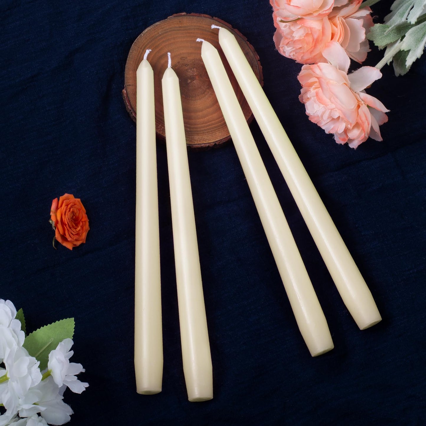 Everymoment Ivory Taper Candles - 48 Pack 10 Inch Candlesticks - Dripless & Smokeless Tapered Candle 8 Hours Unscented Cream Candle Sticks - Perfect for Wedding Holiday Dinner Party Home Decor