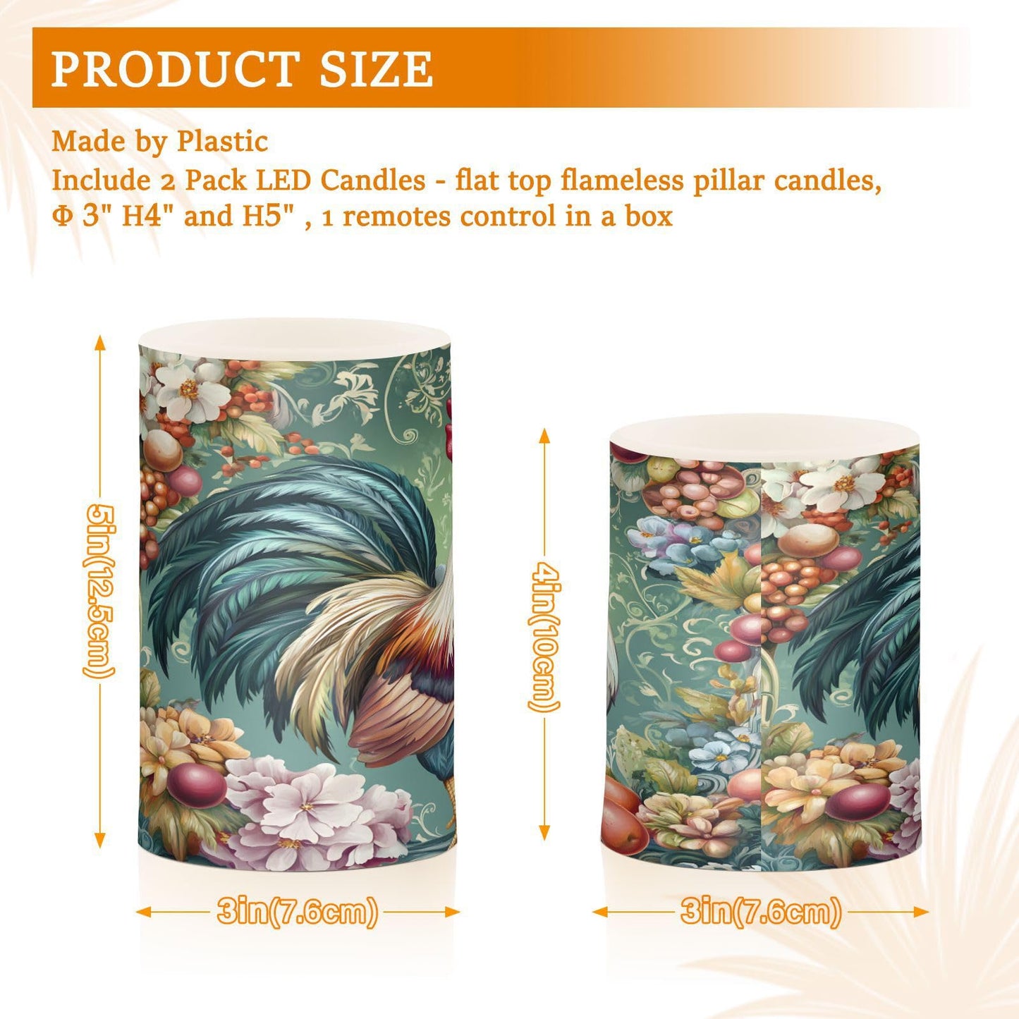 ALAZA Chicken Rooster Flickering Flameless Candles Battery Operated with Remote Timer,Tea Light Candles LED Pillar Votive Candles Set of 2 for Outdoor Indoor Decorations