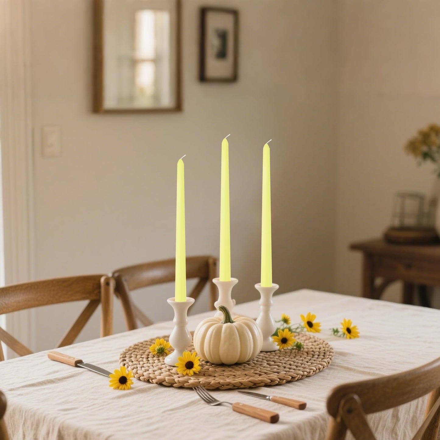 8 Pack 10 Inch Yellow Taper Candles for Dinner Home Decor Wedding Shower