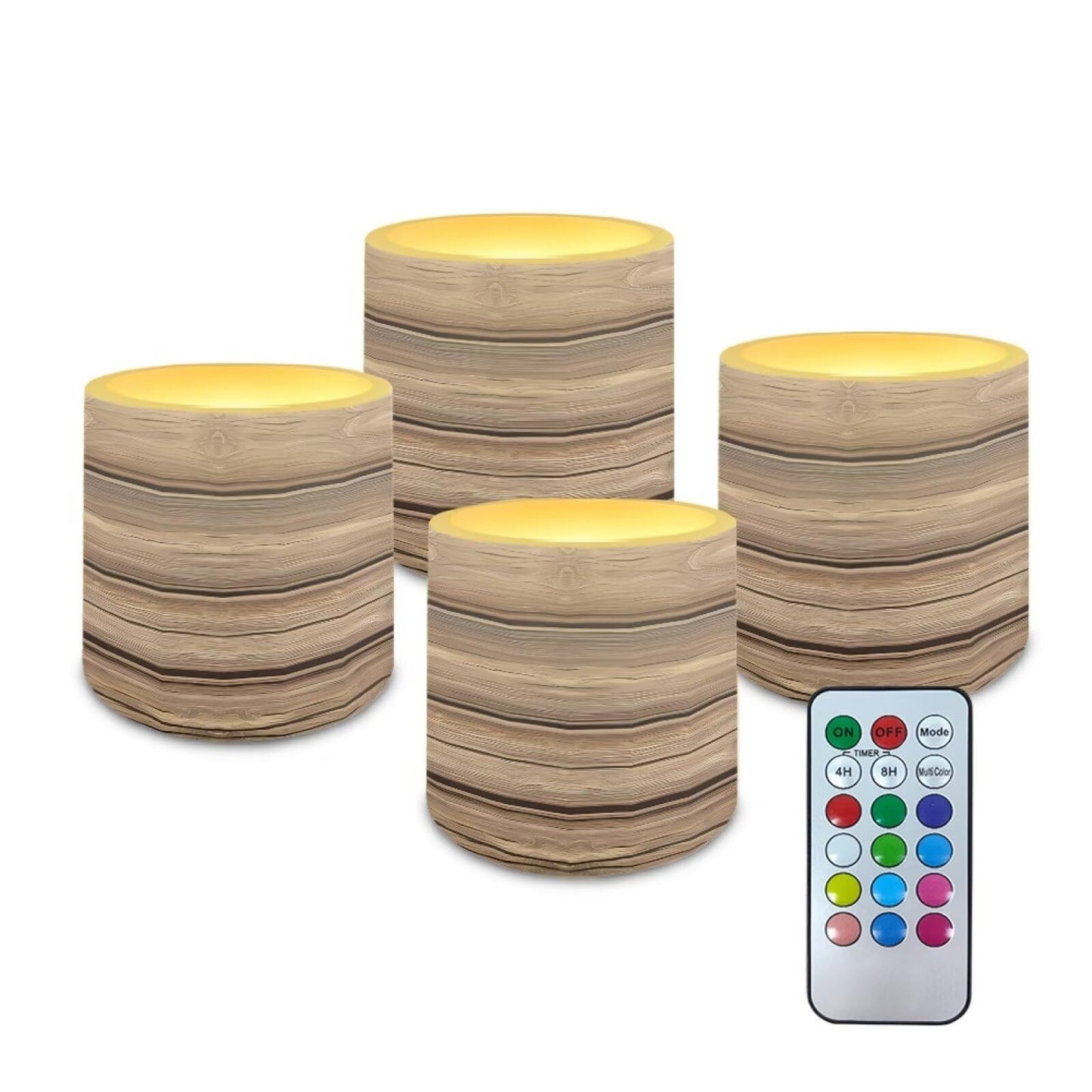 Cozeyat Bamboo Flameless Candles 4 Pack Battery Operated with Remote Control Timer LED Pillar Candles Waterproof for Indoor Outdoor