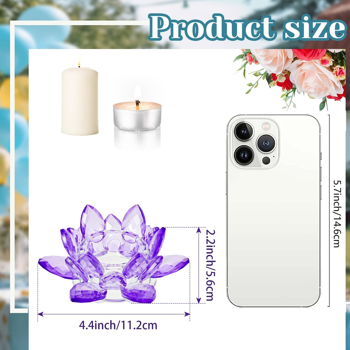 Kolnlala 1 Pc Purple Crystal Lotus Flower Tealight Candle Holder | Glass Votive Candlestick Decor for Home, Wedding, Party & Christmas Table Centerpieces