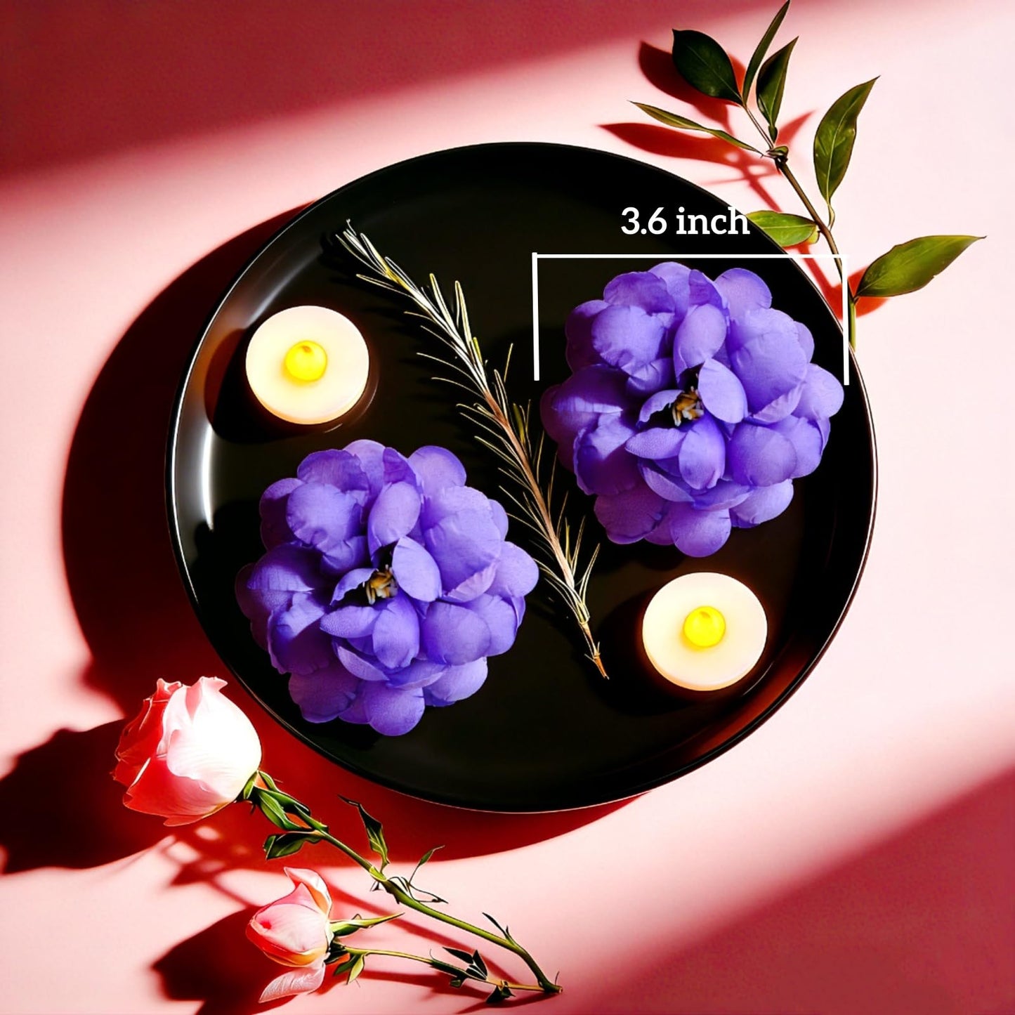 Qazcnd 24 Pack Flameless Floating Candles and Floating Artificial Flower Led Battery Operated Waterproof Floating Candles Tea Lights for Vases Centerpieces at Wedding, Party, Pool Decor Purple