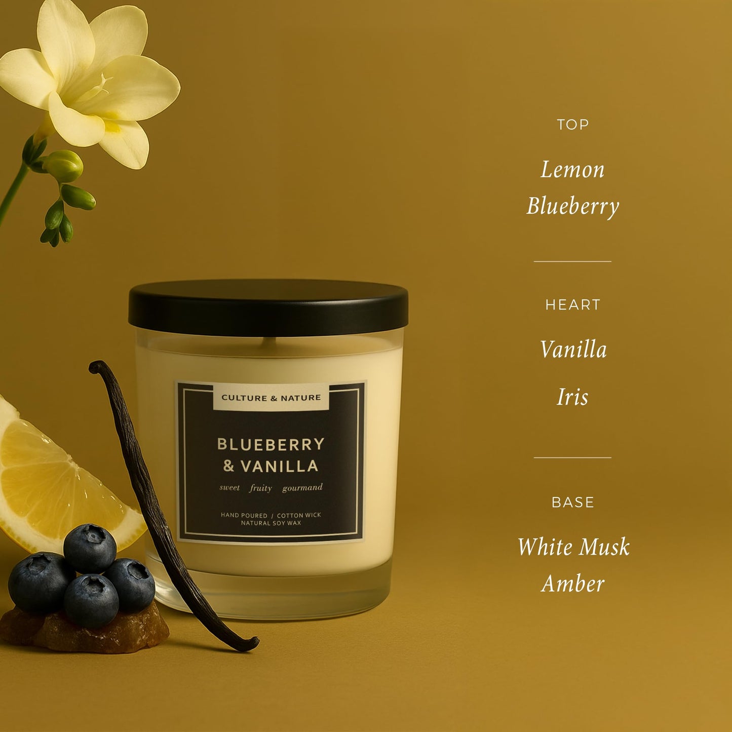 CULTURE & NATURE Natural Soy Wax Candle 7oz Blueberry & Vanilla Scented
