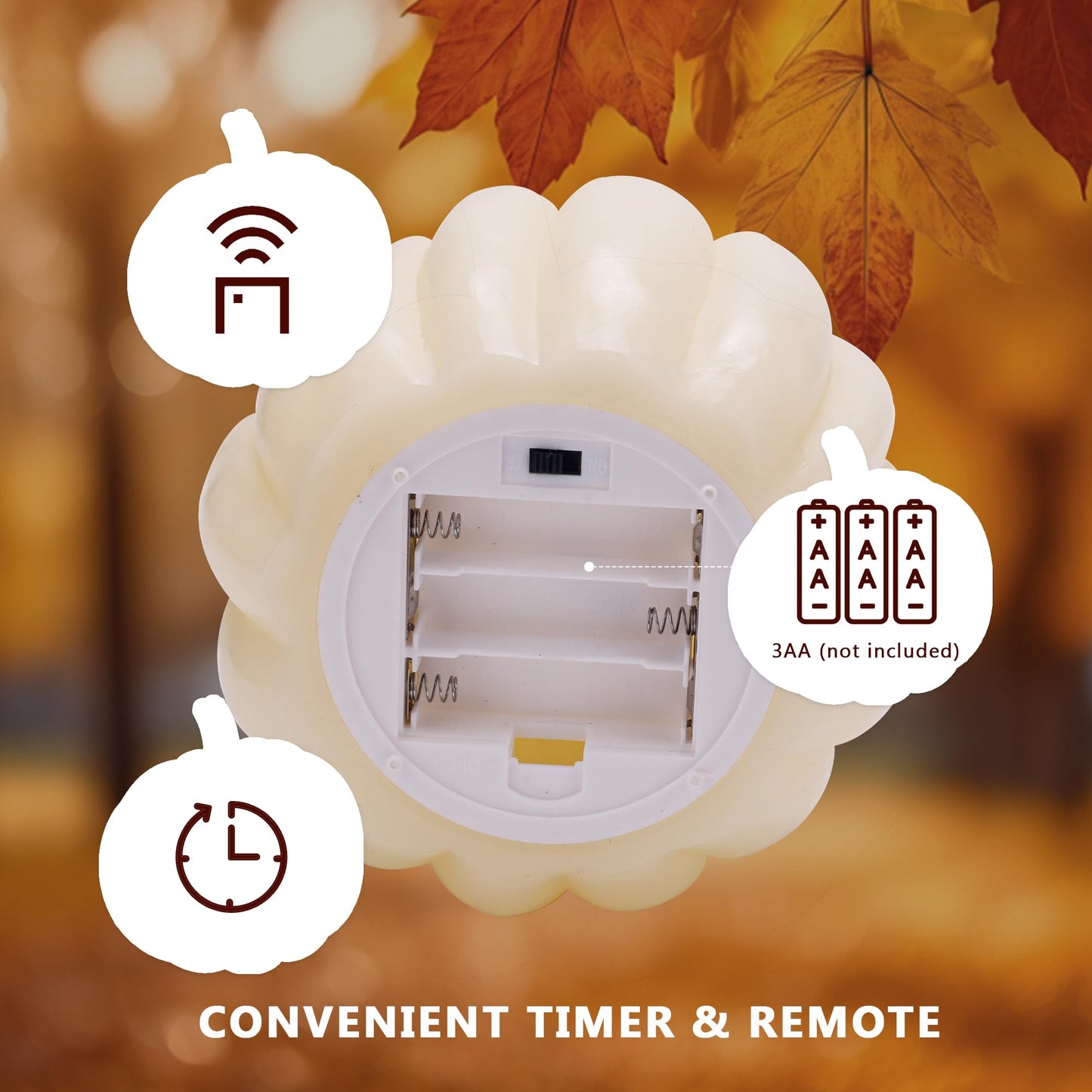 JOIONE Fall Flameless Led Pumpkin Candles with Remote, Real Wax Pumpkin Shaped Battery Operated Flickering Candles with Timer for Thanksgiving Decor, Fall Harvest Decor, Halloween Decorations, Ivory