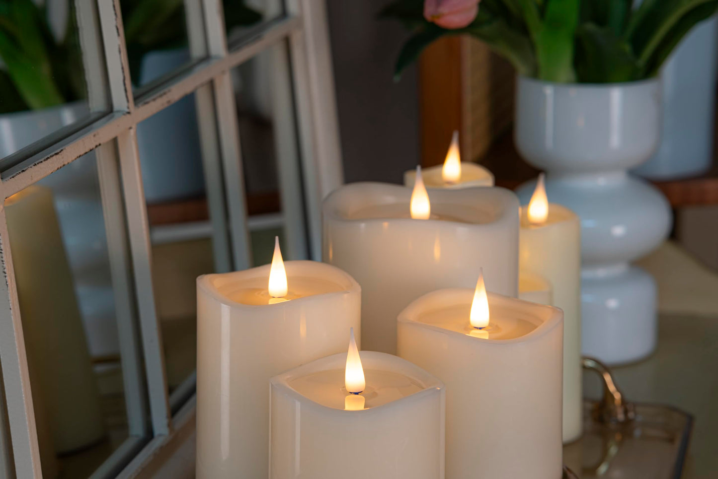 CozierGlow Flameless Pillar Candles Flickering with Remote Timer, Battery Operated LED Candles Up to 400 Hours, 3D Moving Flame Real Wax Candles. (Ivory with Art Water)