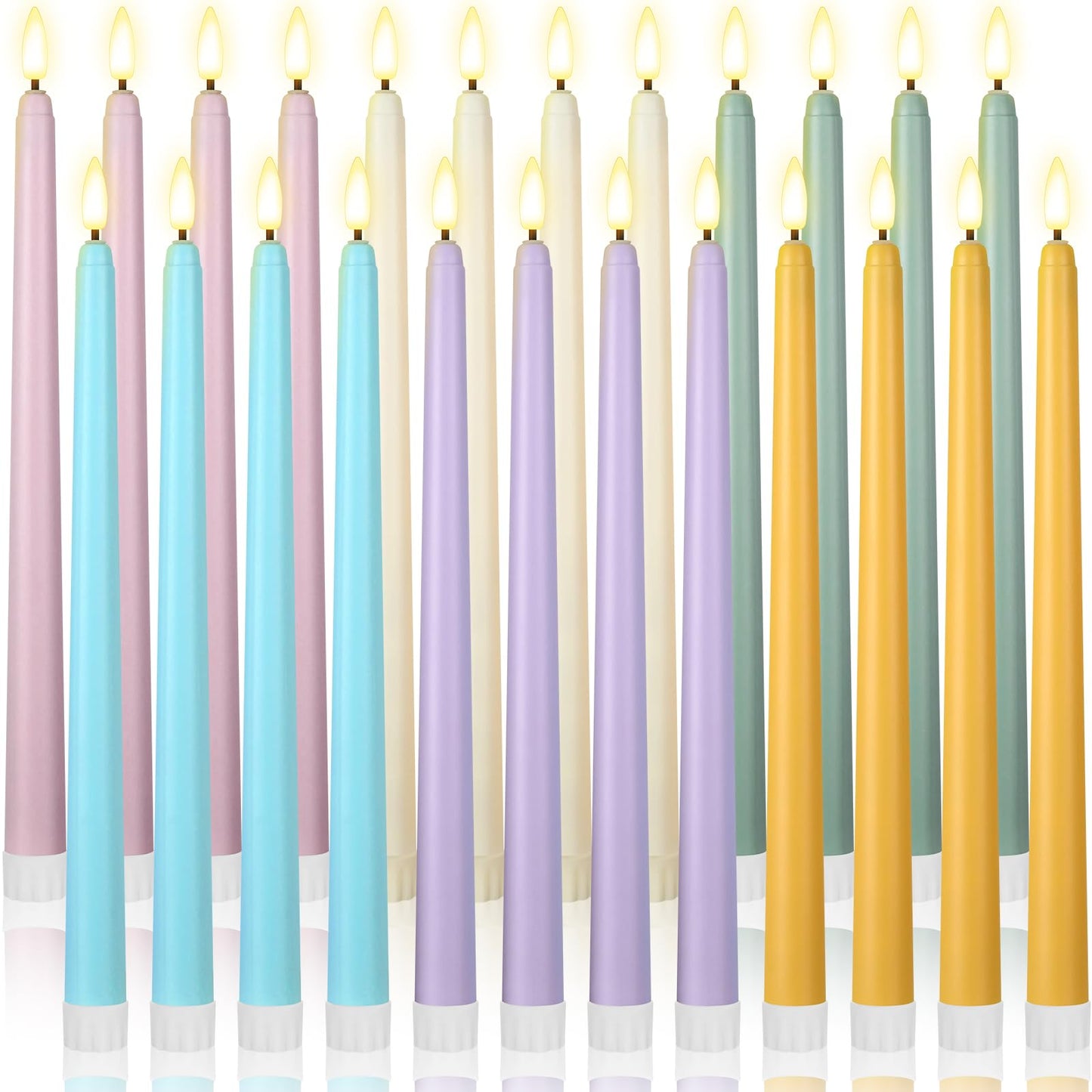 Macarrie 24 Packs Flameless Taper Candles Battery Operated Fake 11 Inch Long Candlelight LED Flameless Candlesticks Flickering Tapered for Spring Summer Wedding(Spring Wedding)