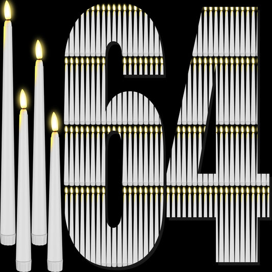 Rossesay 64 Pcs Wedding Flameless LED Taper Candles Battery Operated Candles 4 Sizes of 8.5'', 9.65'', 10.83'', 12.8'' Candlesticks Flickering for Halloween Christmas Church Wedding(White)