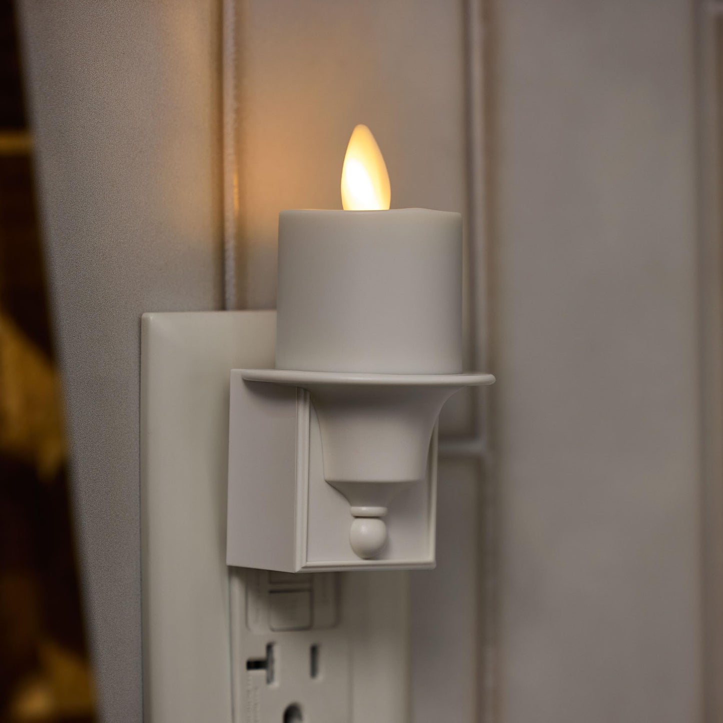 Luminara Flameless Candle Nightlight w/Dusk to Dawn Light Dark Auto Sensor, White Wall Plug Indoor Night LED Light w/Real-Flame Effect Technology, Bathroom Bedroom Hallway, No Remote Needed