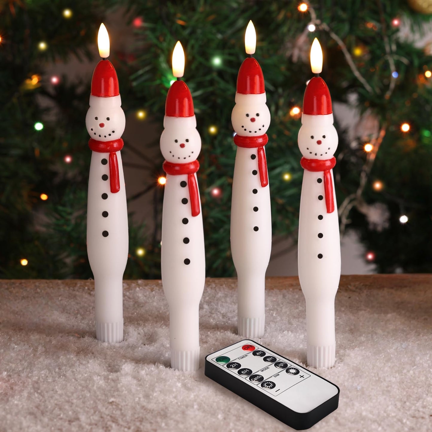 Eywamage Snowman Christmas Flameless Taper Candles with Remote, Flickering Battery LED Wax Candlesticks Set of 4