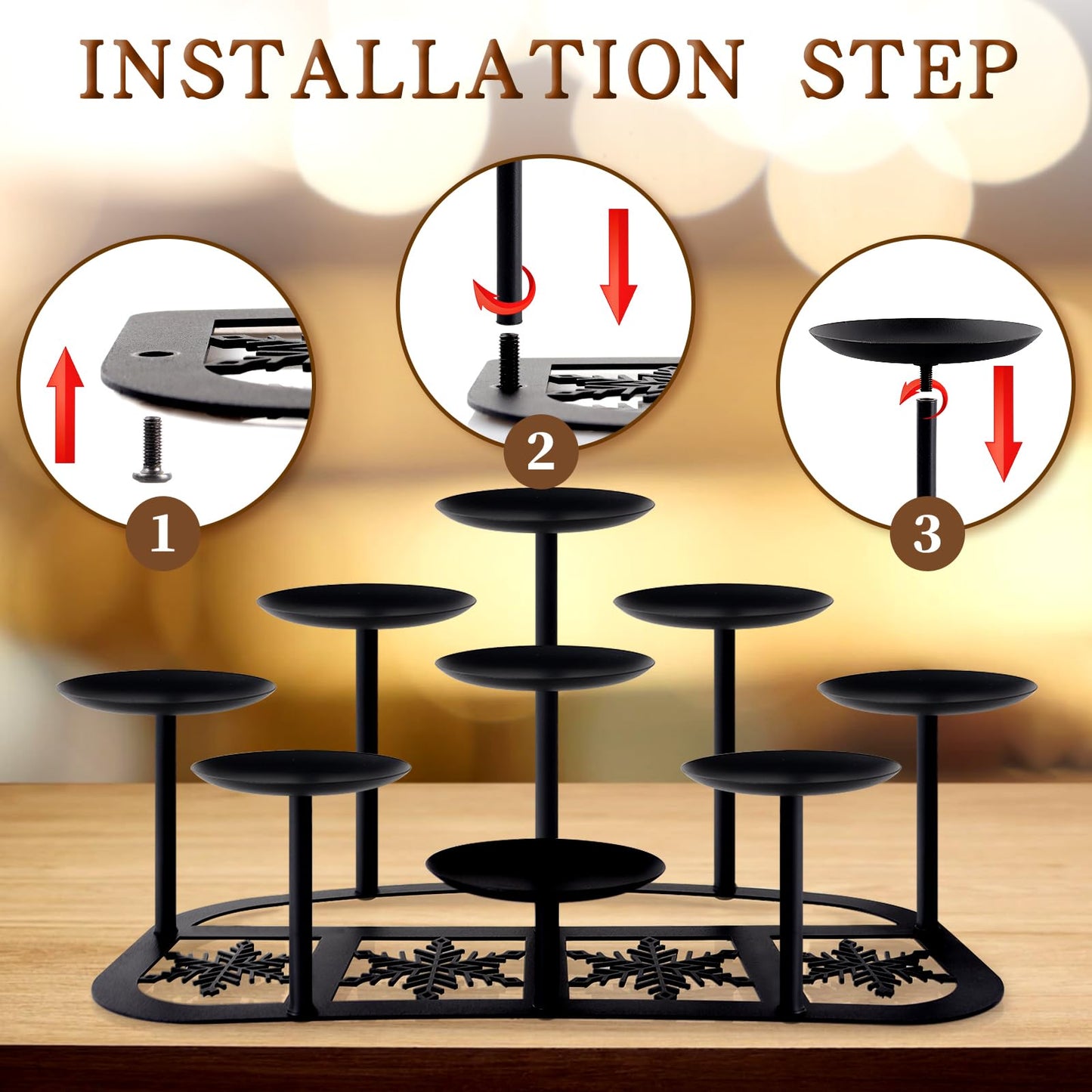 Fireplace Candelabra Candle Holder Matte Black Metal Candleholder with 9 Candle Stands Mantle Decor for Flameless or Wax Pillar Candle Floor Table Centrepiece Christmas Wedding Party Decoration