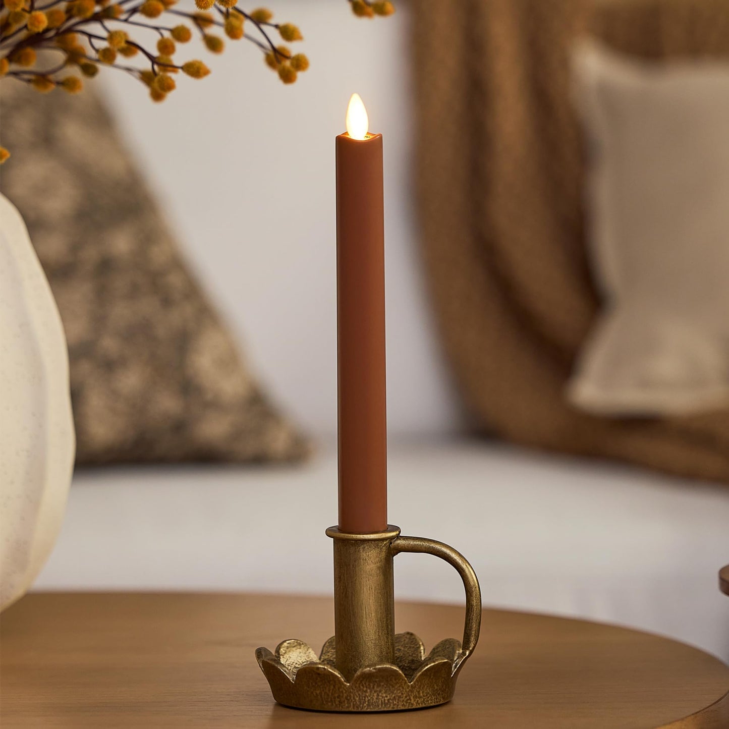 Luminara Flameless Candle Taper (1" x 9.5") Melted Top Real Wax Unscented Remote Ready Timer (Caramel Café)