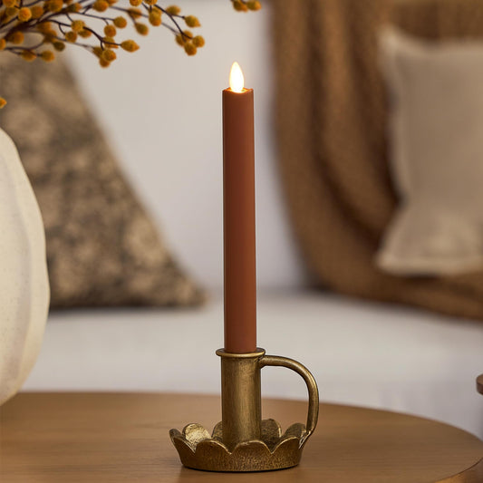Luminara Flameless Candle Taper (1" x 9.5") Melted Top Real Wax Unscented Remote Ready Timer (Caramel Café)