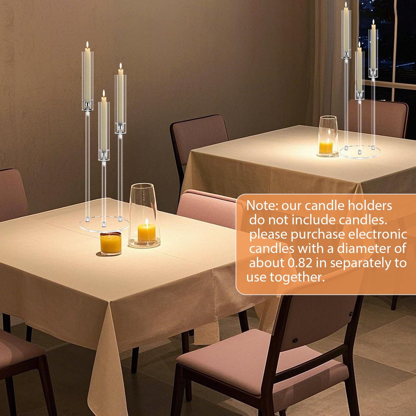 6 Set 3 Arms Acrylic Candelabras with Shades,31" Candelabra Centerpieces for Wedding Decorations,Clear Candle Holder for Table Decoration,Dinner Party,Candlesticks Holder Fits 0.87“LED Candle