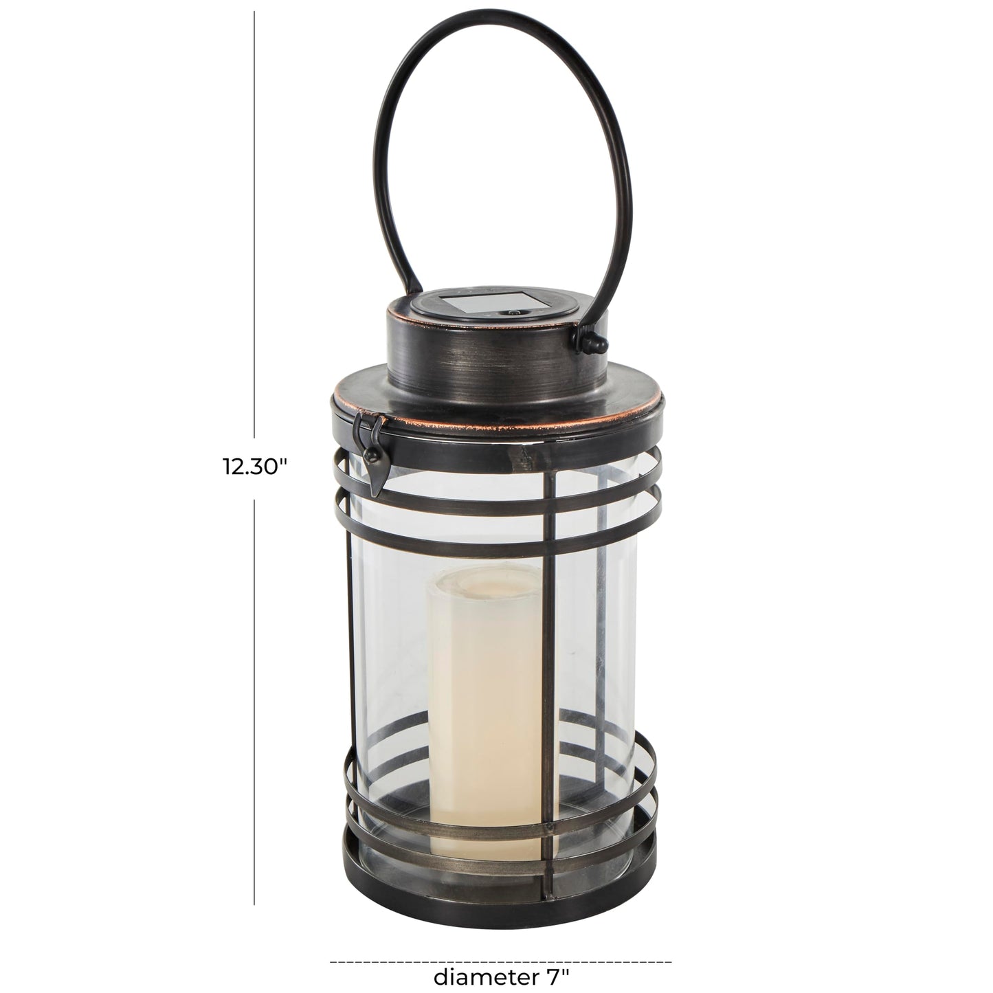 Deco 79 Metal Candle Lantern with Round Circle Lines, 7" x 7" x 12", Black