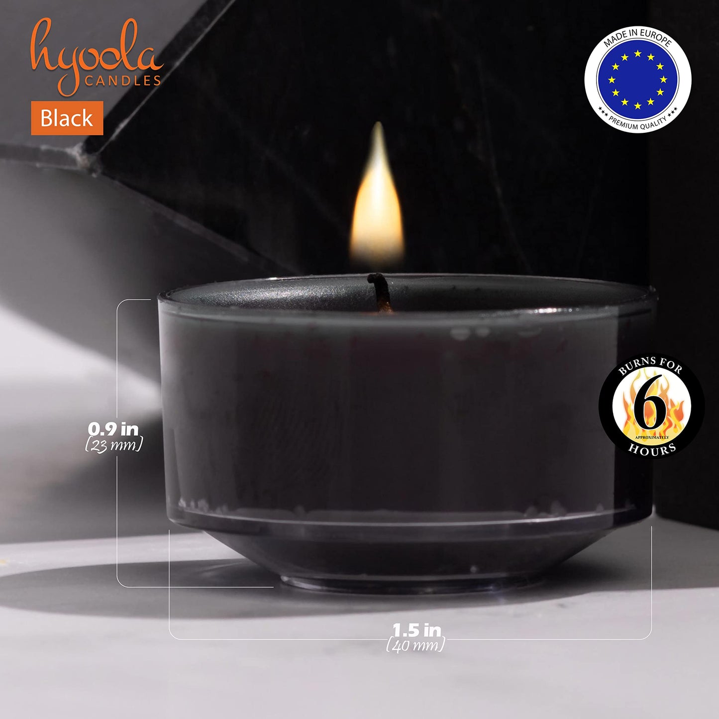 HYOOLA Scented Tealight Candles - Clear Cup - Black Tealight Candles Scented - 6 Hour Burn Time - 15 Pack - European Made