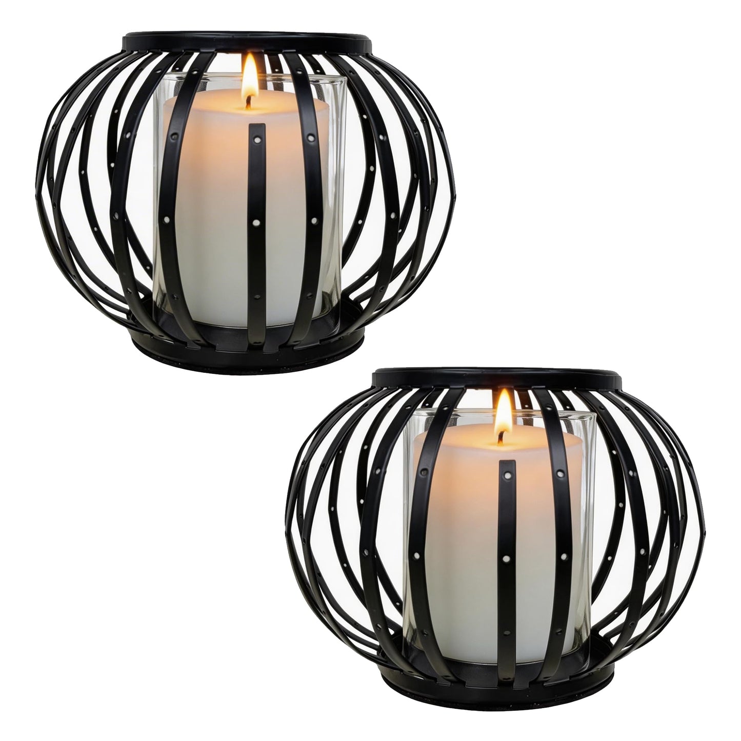 HiSnug Hurricane Candle Holders for Pillar Candles - Lantern Candlestick Holder with Clear Glass Sleeve, 2 PCS Elegant Decorative Candleholders for Dining Table Centerpiece Home Decor, 2PCS, Black