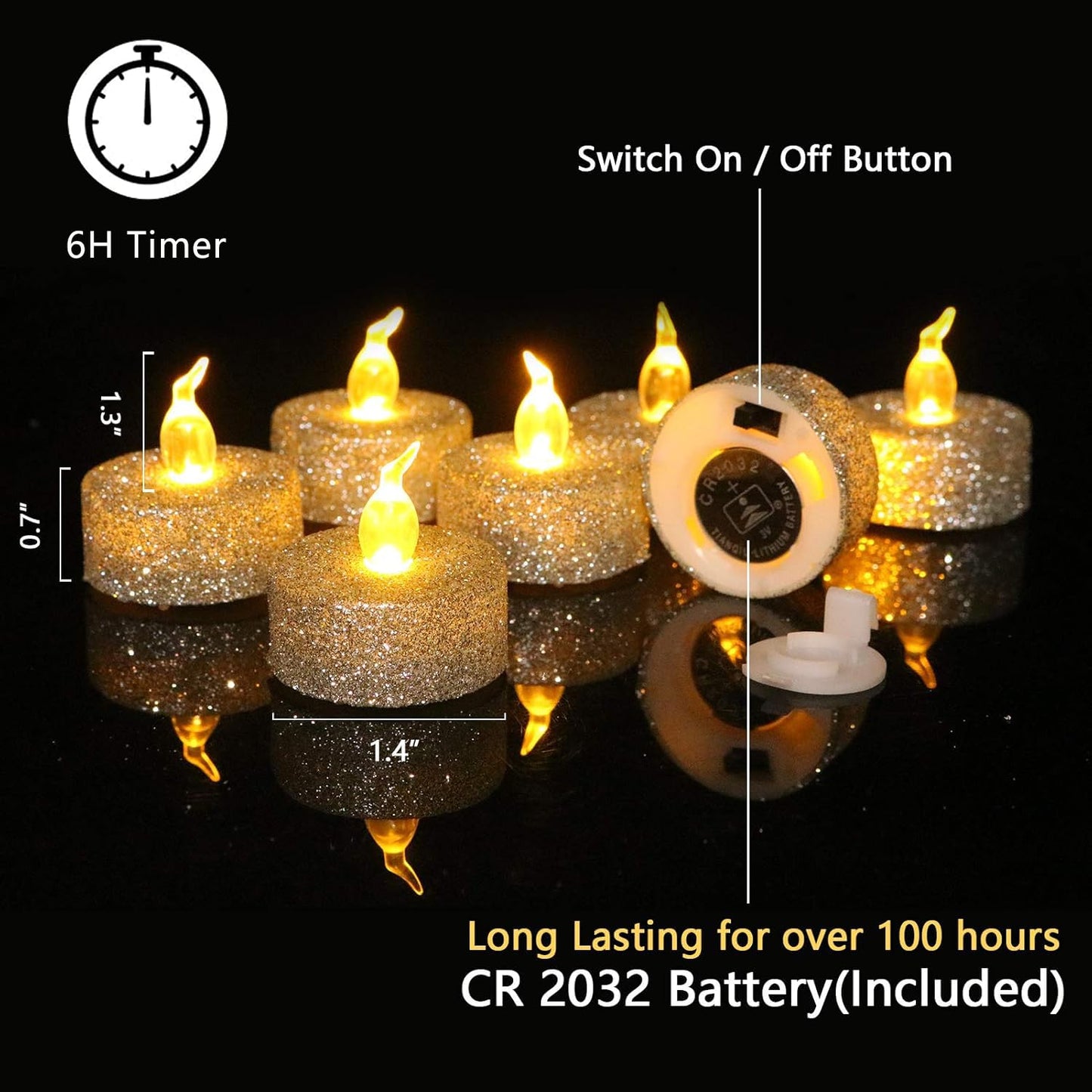 Aulaygo 12Pcs Tea Light Votive Candles with 6h Timer,Led Candles Battery Operated Warm White Flickering for Christmas Decor,Event,Anniversary Party,Wedding(Silver)