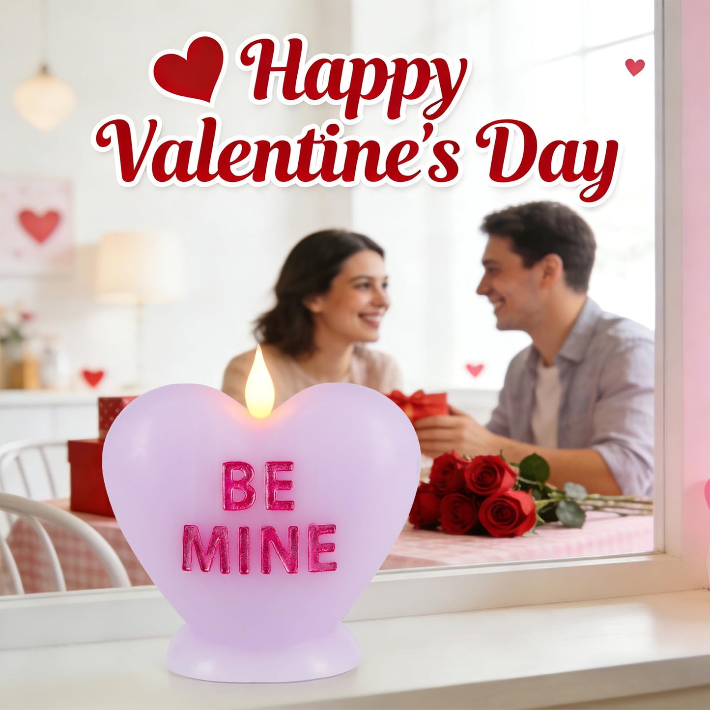 Sariiraw Valentine Heart Flameless Candle with Remote - LED Candle Battery Operated with Timer, Romantic Valentine’s Day Gift for Anniversary, Home Decor Mood Light (Lavender)