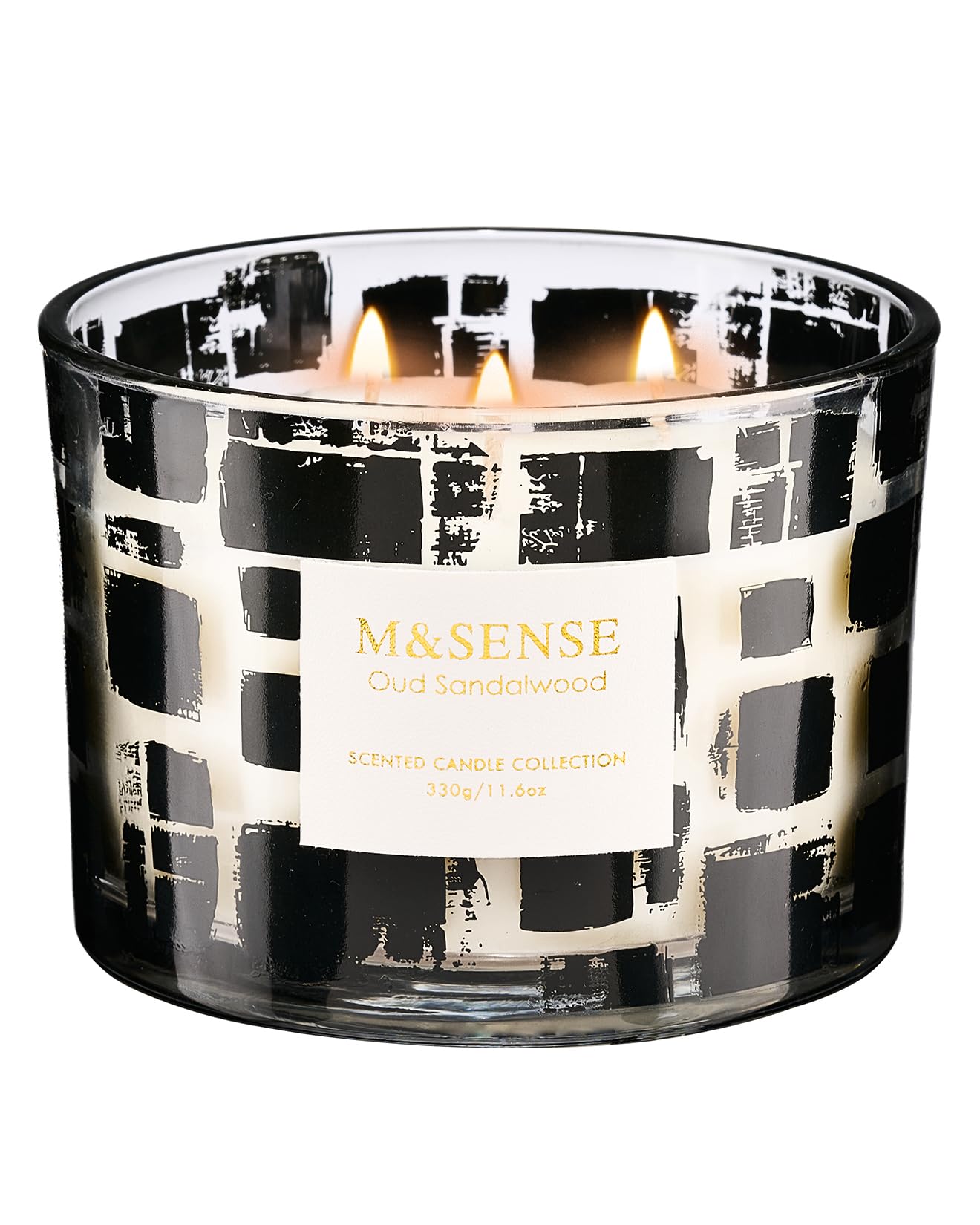 M&SENSE Oud Sandalwood Scented Candle,11.6oz Natural Soy Wax,Non Toxic for Home, 3 Wick Jar Candle, Up to 60 Hours Burn time, Home Decor,Candles for Home Scented
