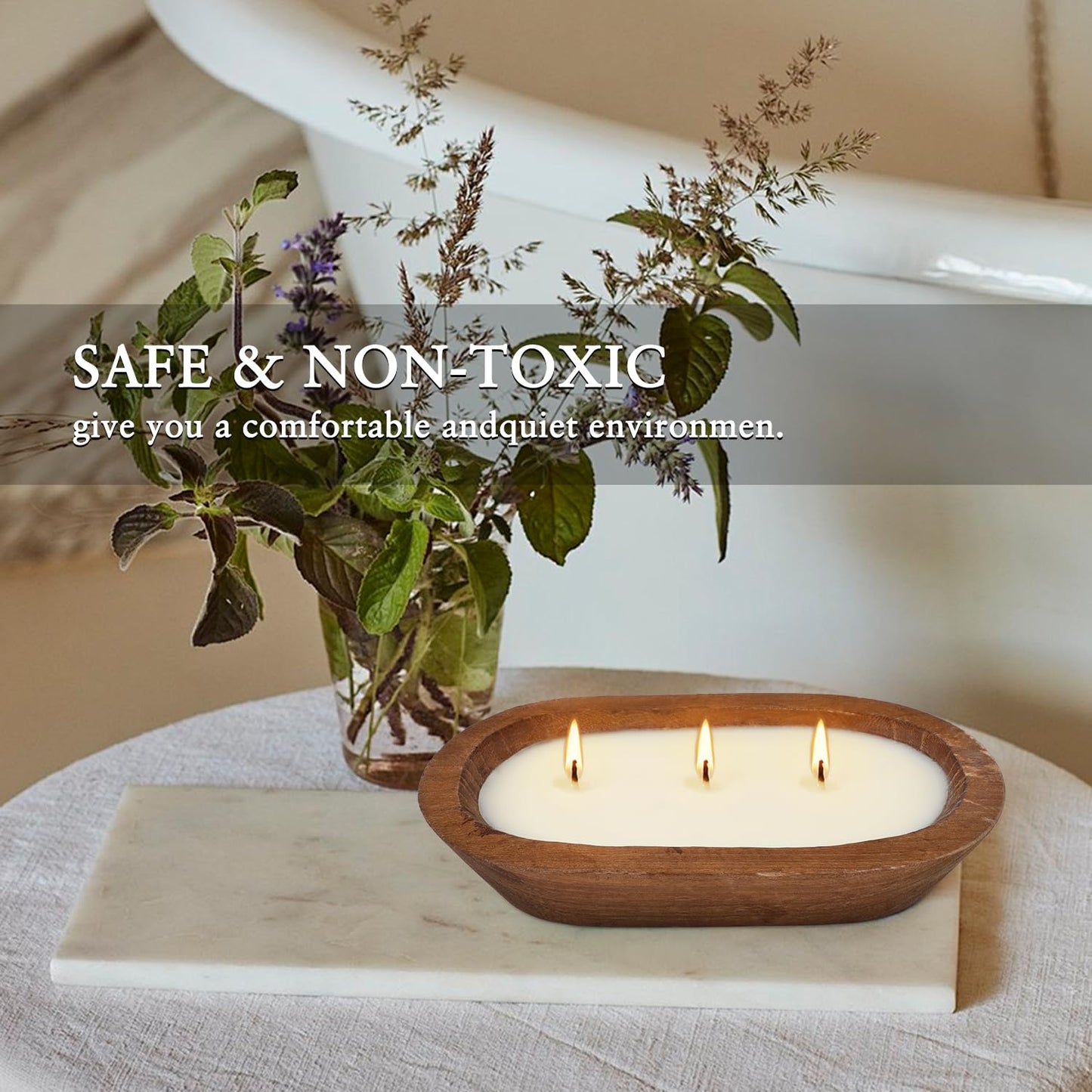 Citronella Scented 3-Wick Candle (8oz) Oval Wood Bowl Candle, Clean Burning & Smokeless, Decorative Soy Blend Candle for Home, Patio, Garden, Summer Gift.