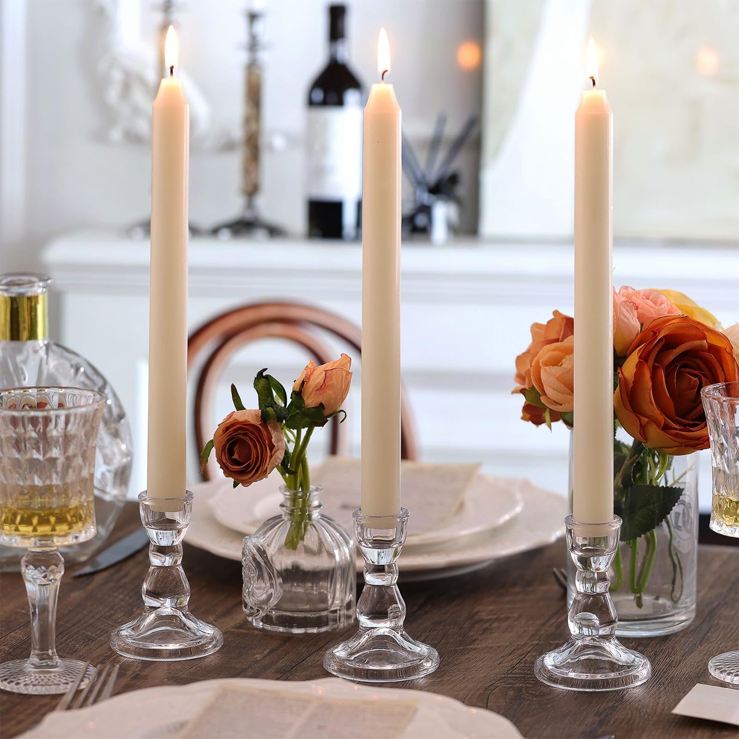 Lanttu 24 Pcs Candlestick Holders Bulk, 2.56 x 3.55in Clear Taper Candle Holders, Glass Candle Holders Set for Wedding Table, Party, Windowsill Decor
