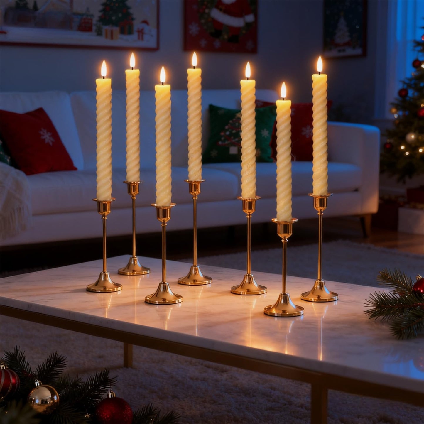 Wondise Flameless Taper Candles with Remote Timer, Real Waxy Battery Operated Flickering Spiral Candlesticks, 3D Wick LED Candles 9.6inch for Halloween Christmas Holiday Wedding Decoration (Ivory