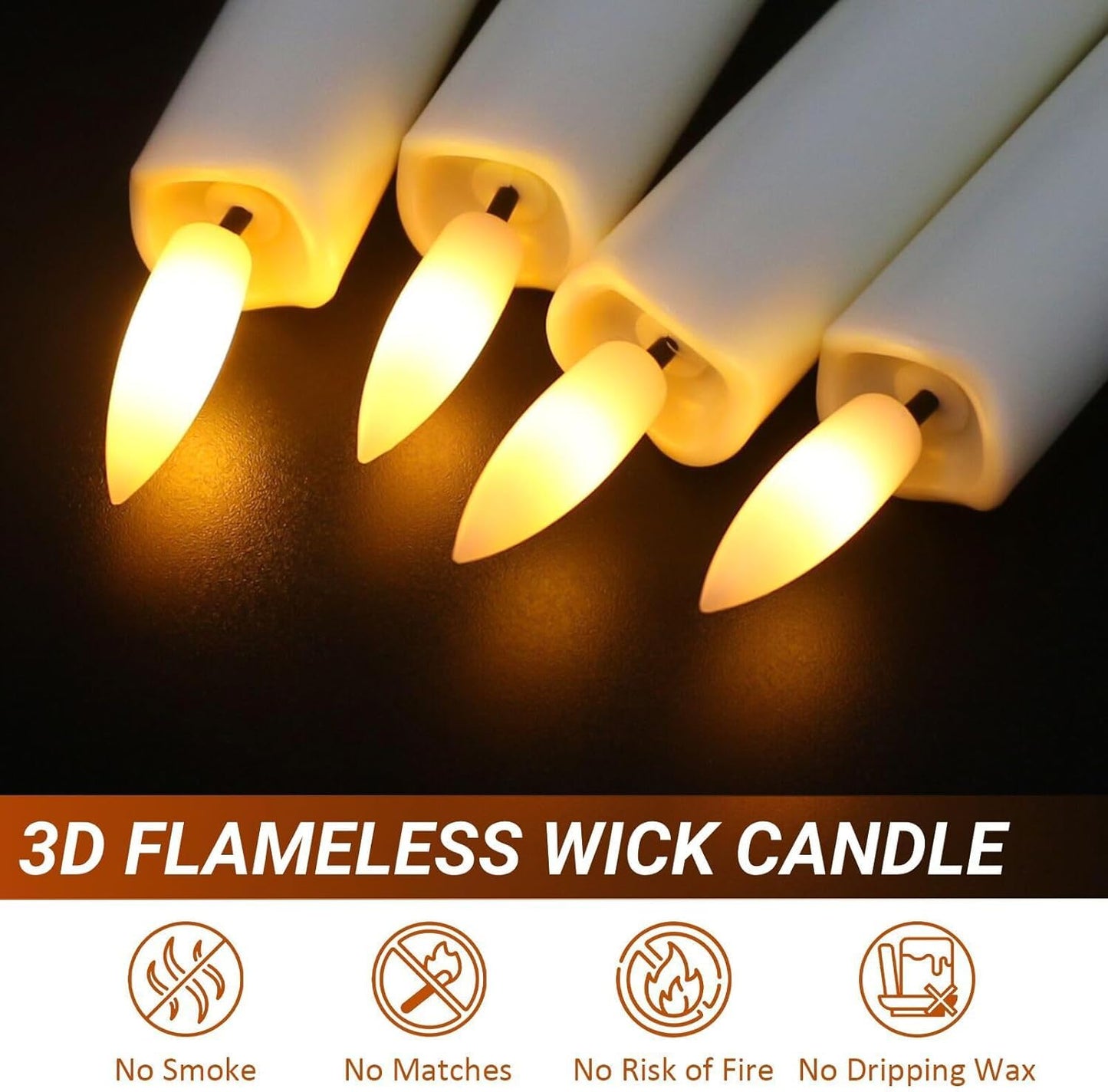 Sunjas 12PCS Flameless Taper Candles with 3D Flickering Flame Battery Operated Candles with 2 Remote with Button Cell Battery 10 Inch Ivory LED Candlesticks Window Candle for Christmas Home Decor