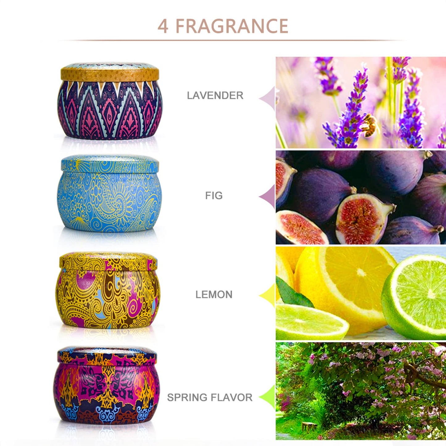 Scented Candles Gift Set Mom Gifts 4 Cans Aromatherapy Candle 4.4 Oz Natural Soy Wax Bath Yoga Unique Mothers Day Gifts Christmas Birthday Gifts for Women Wife Friends