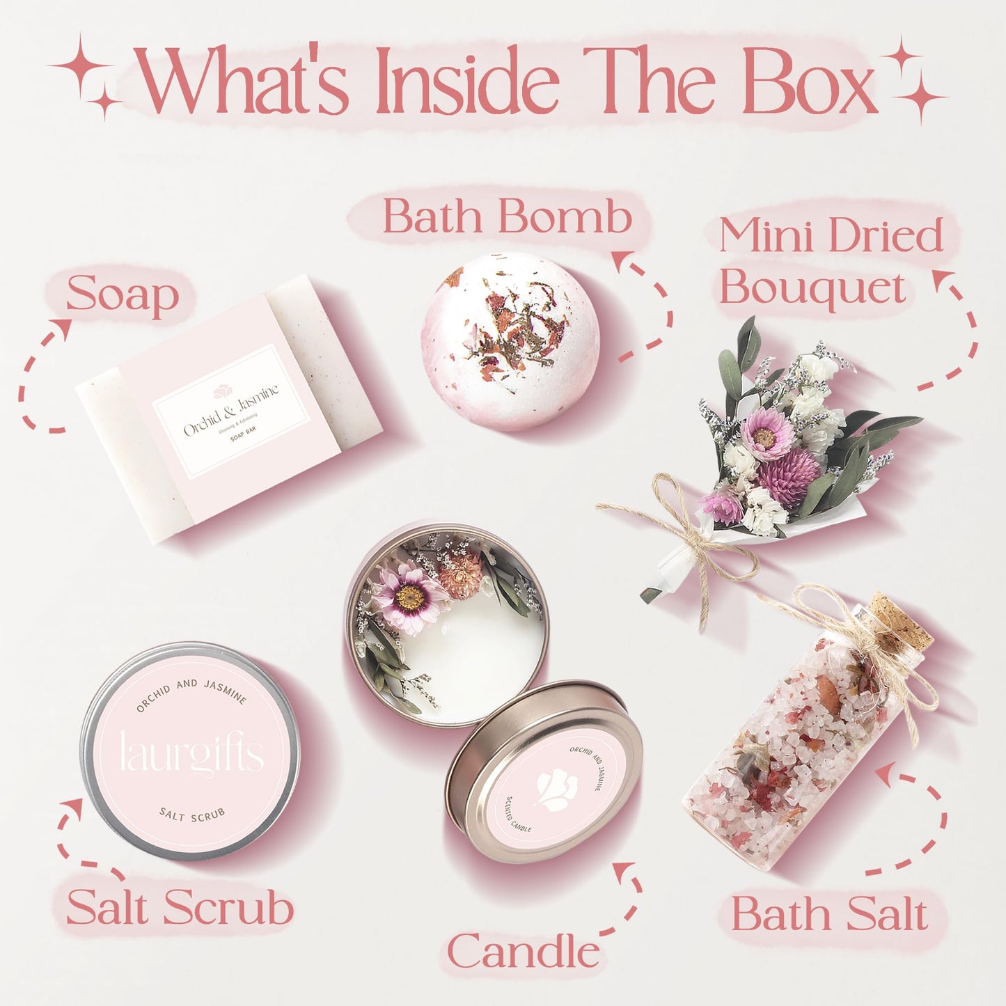 Birthday Gifts for Women – Orchid & Jasmine Spa Gift Basket, Luxury Candle Set & Bath Sets Self Care Box, Gift for Mom, Wife or Friend