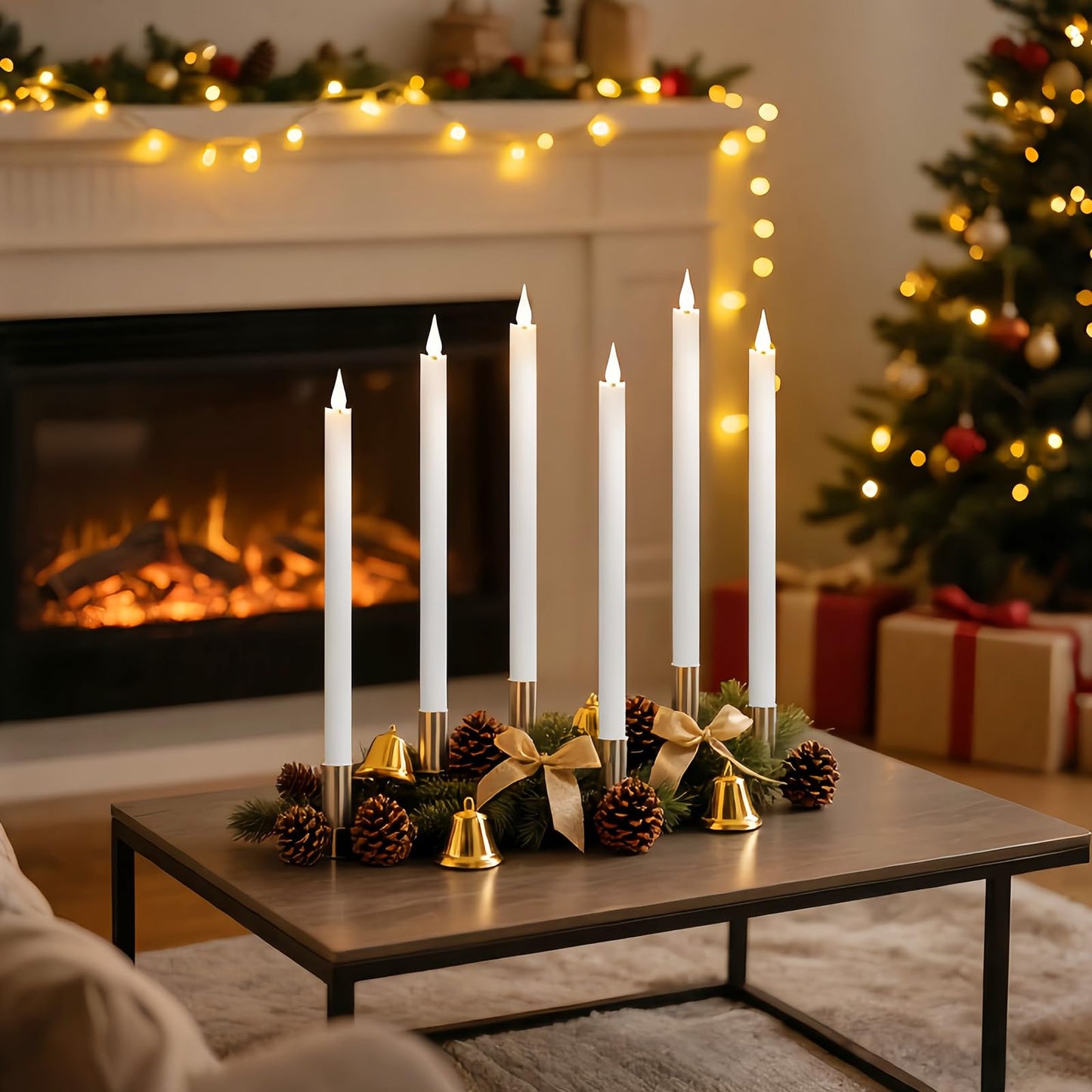 yunsheng 11 Inches Flameless Taper Candles Flickering with Remote & Timer, Set of 6 Battery Operated LED Window Candles, White Plastic LED Candlestick with 3D Wick for Christmas Wedding Home Decor
