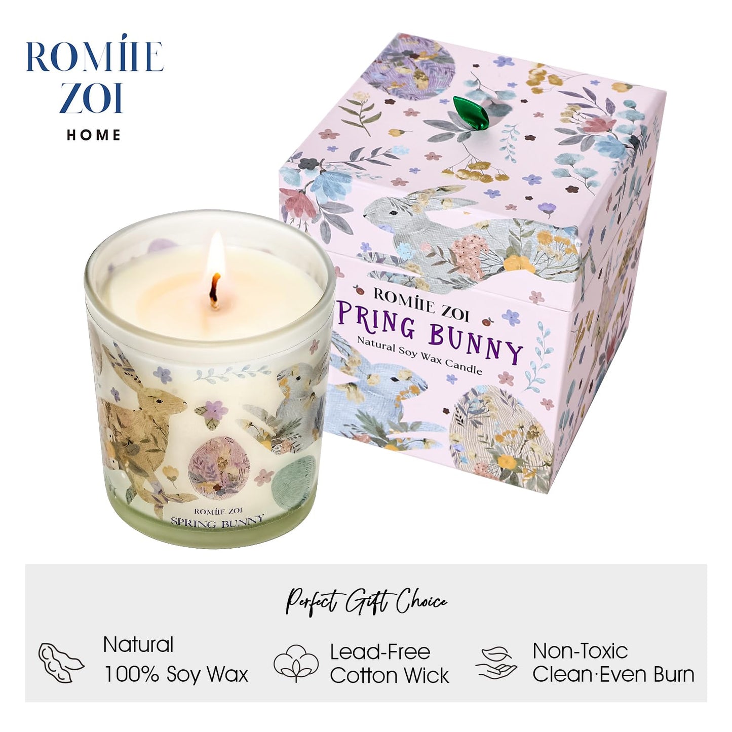 ROMIIE ZOI Easter Scented Candle - 6oz Soy Wax Candle, Fancy Bunny, Infused with Garden Bunny Aroma