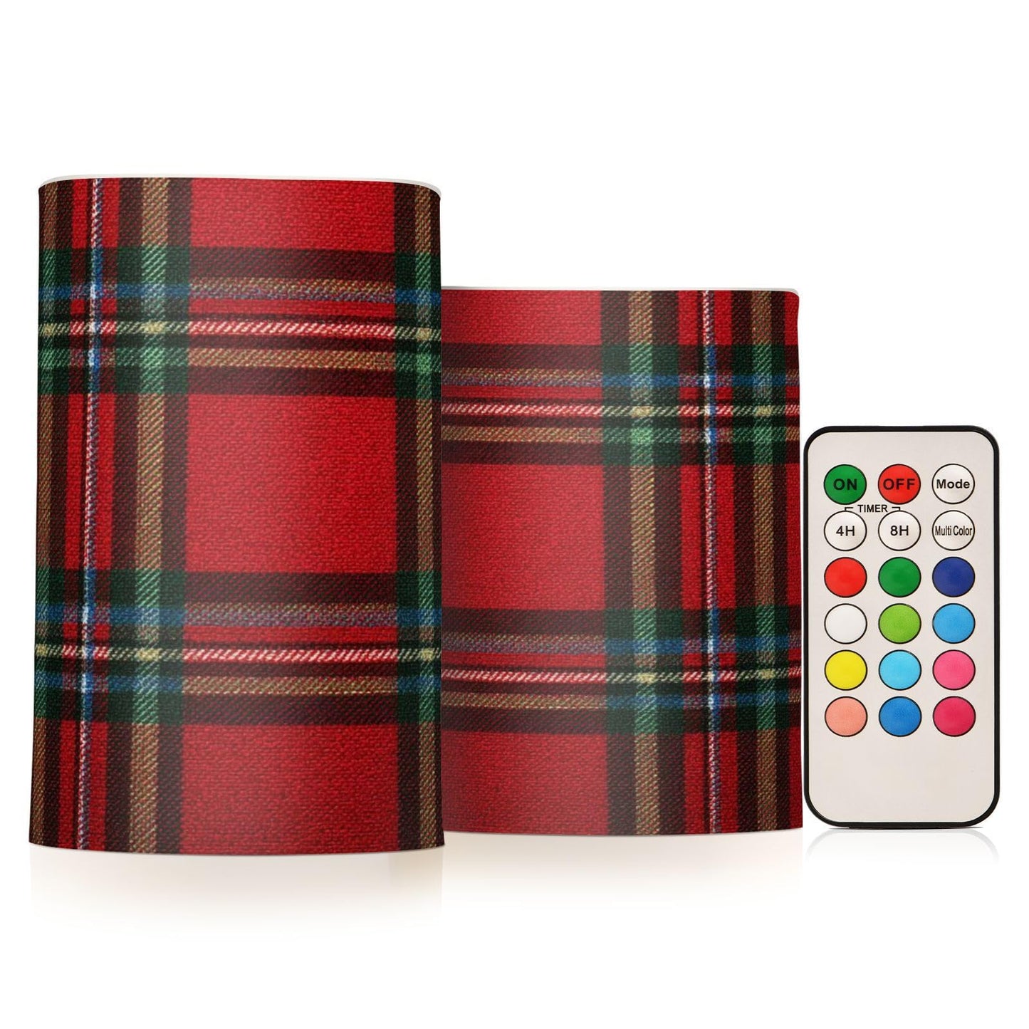 ALAZA Holiday Red Green Buffalo Tartan Plaid Flickering Flameless Candles Battery Operated with Remote Timer,Tea Light Candles LED Pillar Votive Candles Set of 2 for Outdoor Indoor Decorations