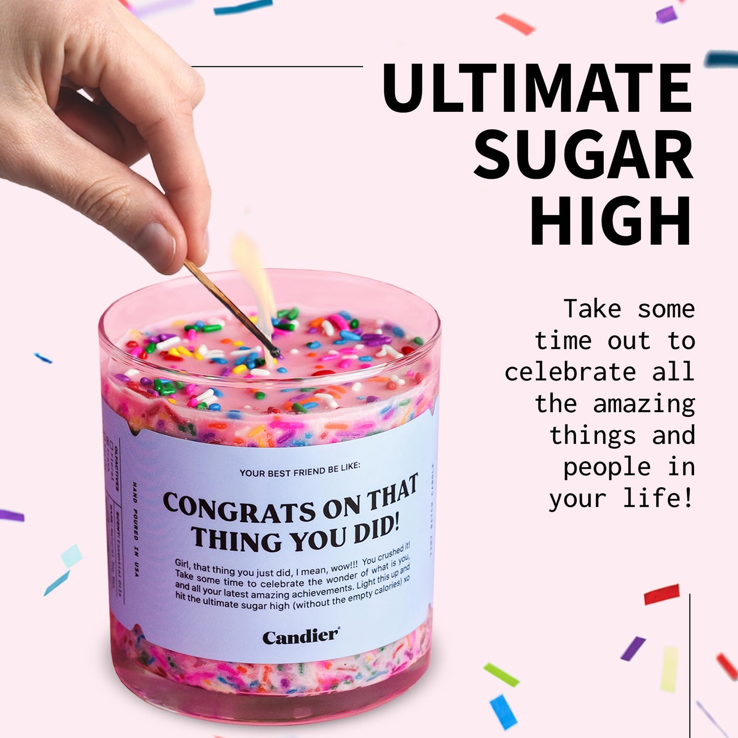 Congrats Scented Candle, Natural Soy Candle with Strawberry Jam & Vanilla Cake Notes, Aromatherapy for Relaxation, Unique Candles Gifts for Women, 60-Hour Burn Time - Candier by Ryan Porter
